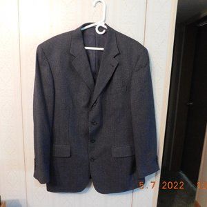 Oscar de la Renta Men 43L Gray Black Wool Houndstooth Sport Coat Blazer Jacket